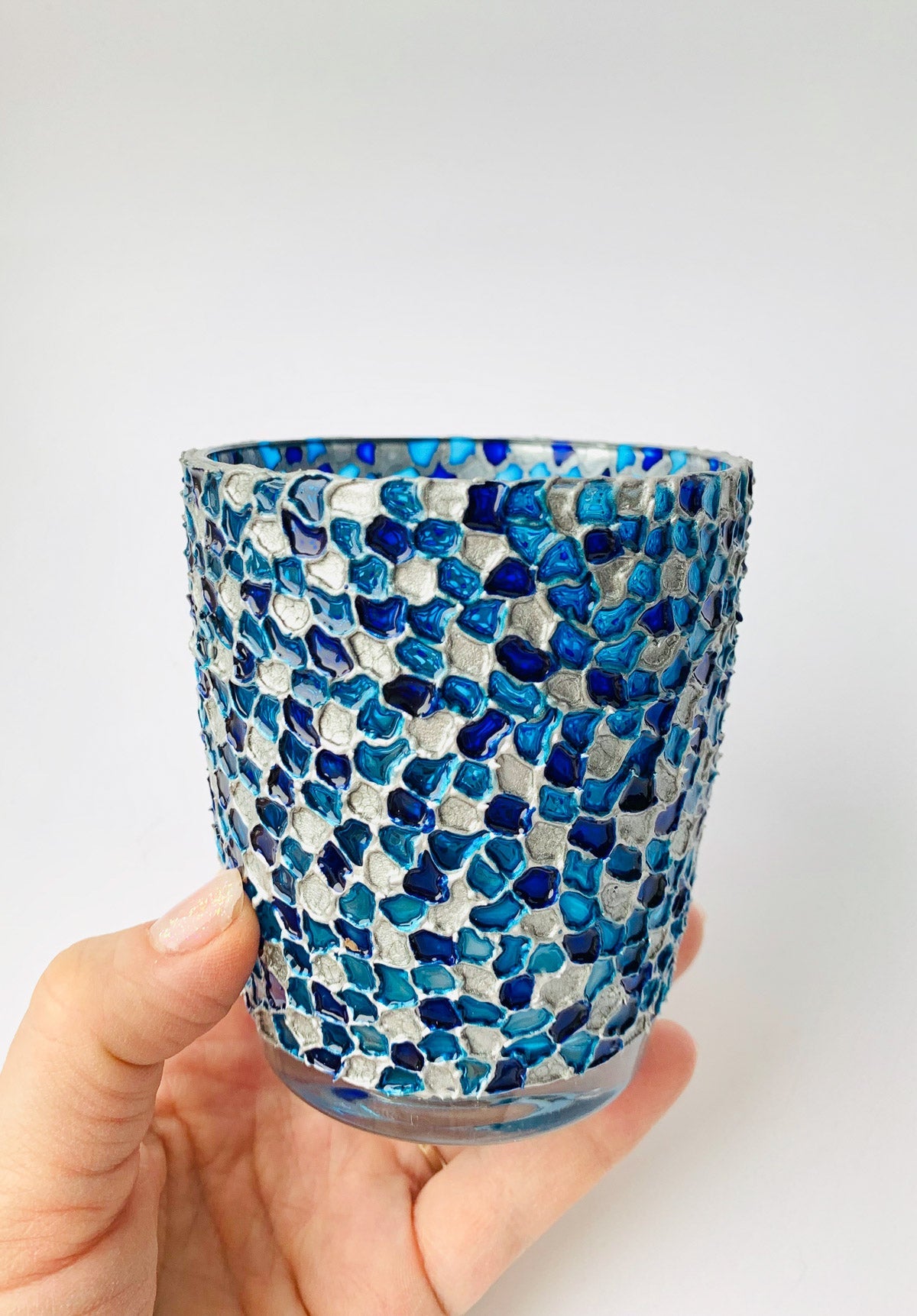 Świecznik plaster miodu niebieski