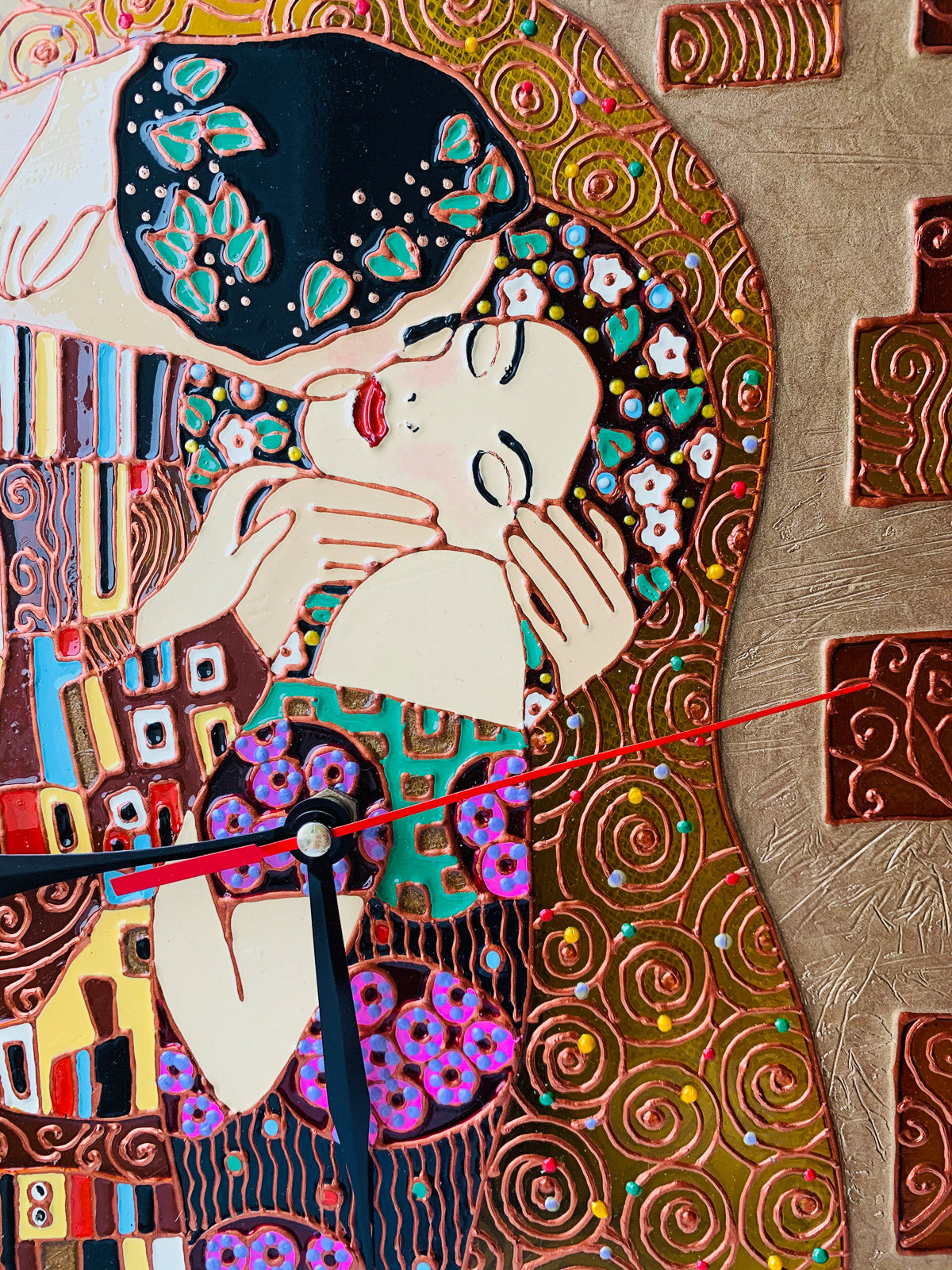 Zegar Klimt Pocałunek kwadrat